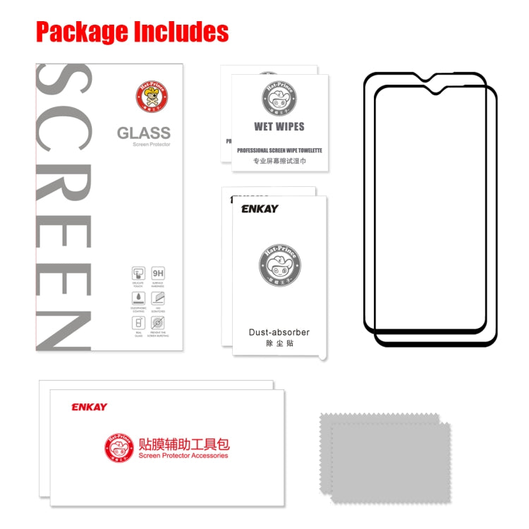 2 PCS ENKAY Hat-prince Full Glue 0.26mm 9H 2.5D Tempered Glass Full Coverage Film for Redmi Note 8 Pro