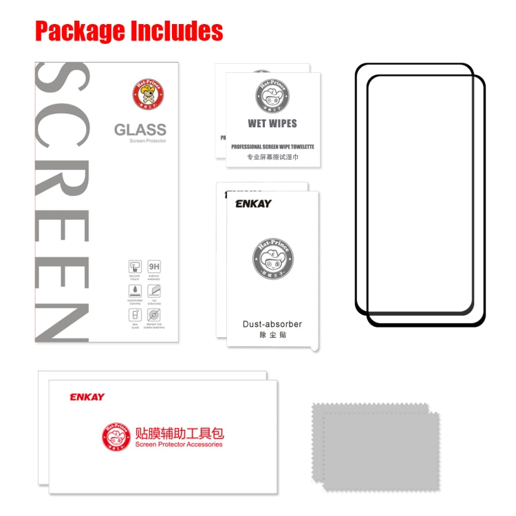 2 PCS ENKAY Hat-prince Full Glue 0.26mm 9H 2.5D Tempered Glass Full Coverage Film for OPPO Reno 10x zoom