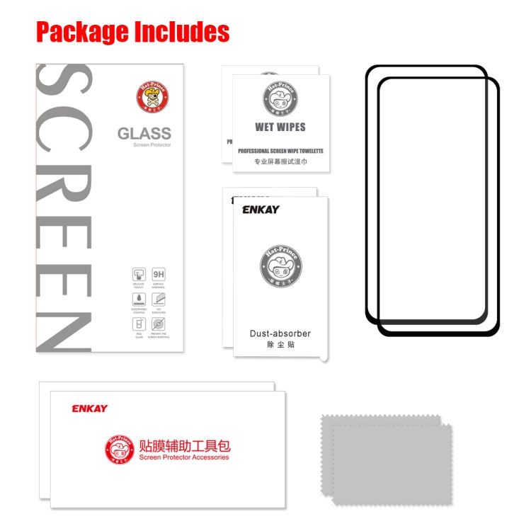 2 PCS ENKAY Hat-prince Full Glue 0.26mm 9H 2.5D Tempered Glass Full Coverage Film for OPPO Reno