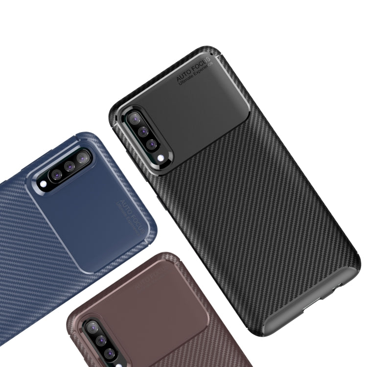 For Galaxy A50s Carbon Fiber Texture Shockproof TPU Case(Brown)