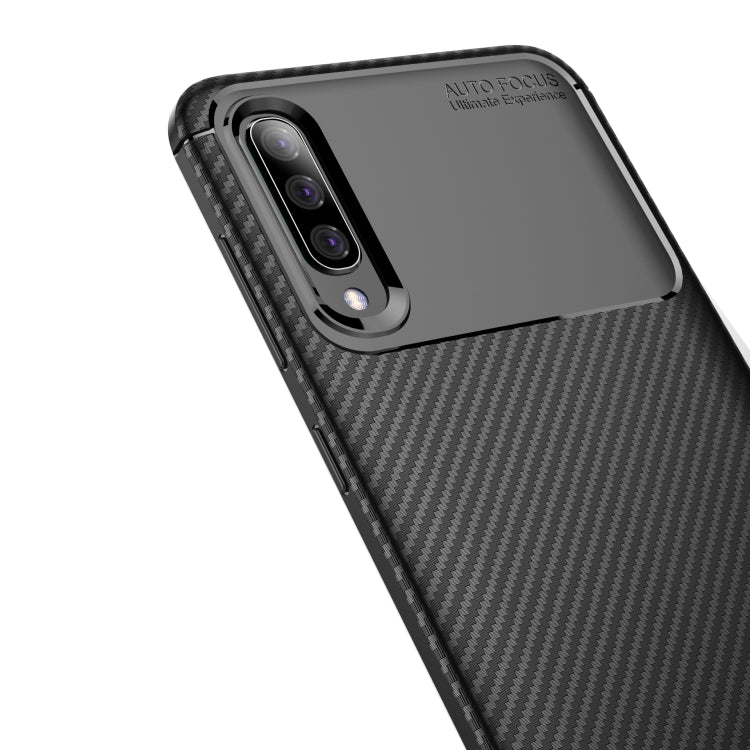 For Galaxy A50s Carbon Fiber Texture Shockproof TPU Case(Brown)