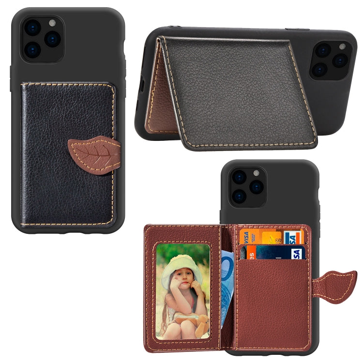 For iPhone 11 Pro Litchi Pattern Card Bag Wallet Bracket + TPU Phone Casewith Card Slot Wallet Bracket Function