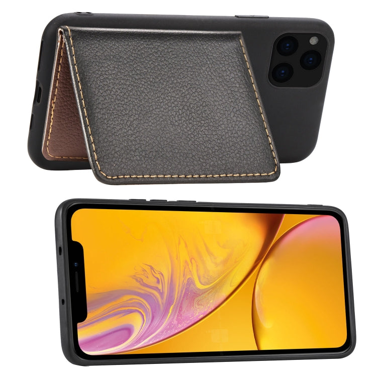 For iPhone 11 Pro Litchi Pattern Card Bag Wallet Bracket + TPU Phone Casewith Card Slot Wallet Bracket Function