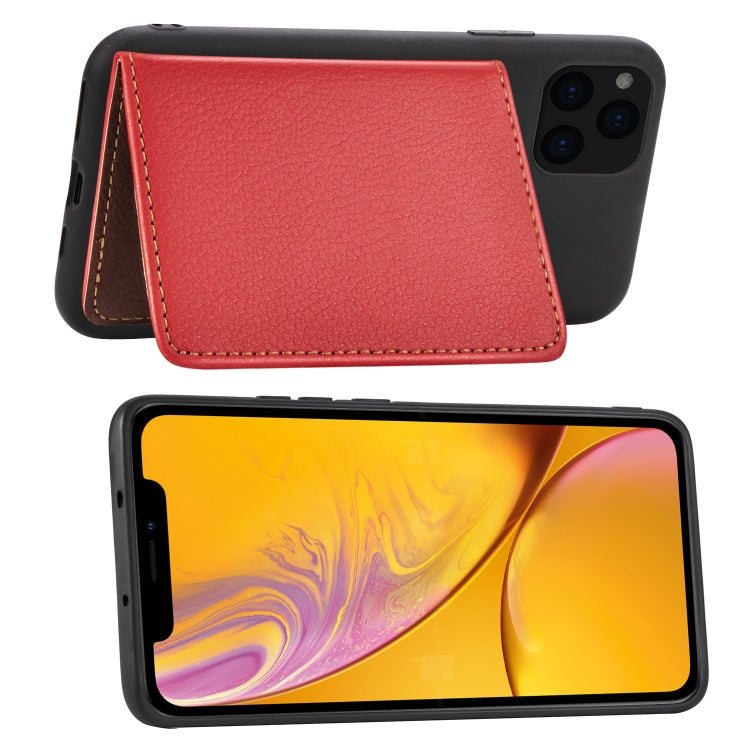 For iPhone 11 Pro Litchi Pattern Card Bag Wallet Bracket + TPU Phone Casewith Card Slot Wallet Bracket Function