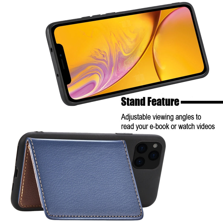 For iPhone 11 Litchi Pattern Card Bag Wallet Bracket + TPU Phone Case with Card Slot Wallet Bracket Function