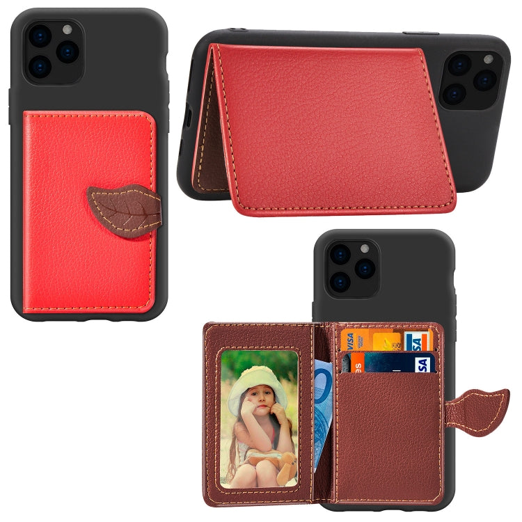 For iPhone 11 Litchi Pattern Card Bag Wallet Bracket + TPU Phone Case with Card Slot Wallet Bracket Function