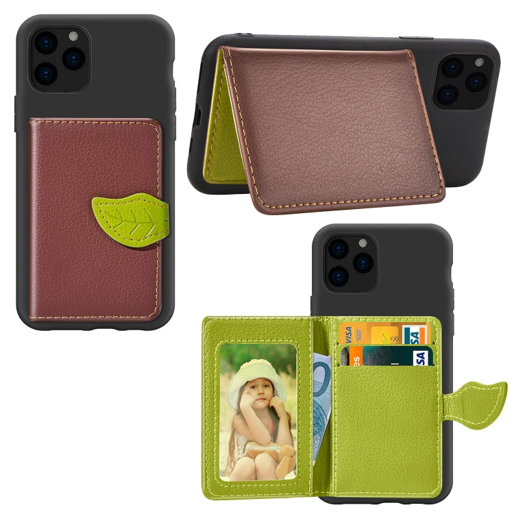 For iPhone 11 Pro Max Litchi Pattern Card Bag Wallet Bracket + TPU Phone Case with Card Slot Wallet Bracket Function