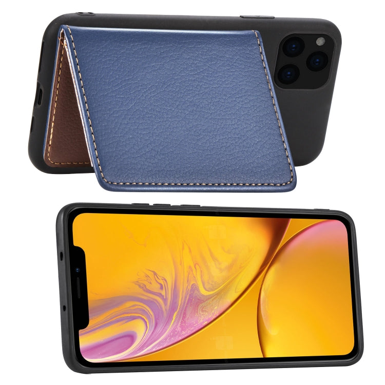 For iPhone 11 Pro Max Litchi Pattern Card Bag Wallet Bracket + TPU Phone Case with Card Slot Wallet Bracket Function