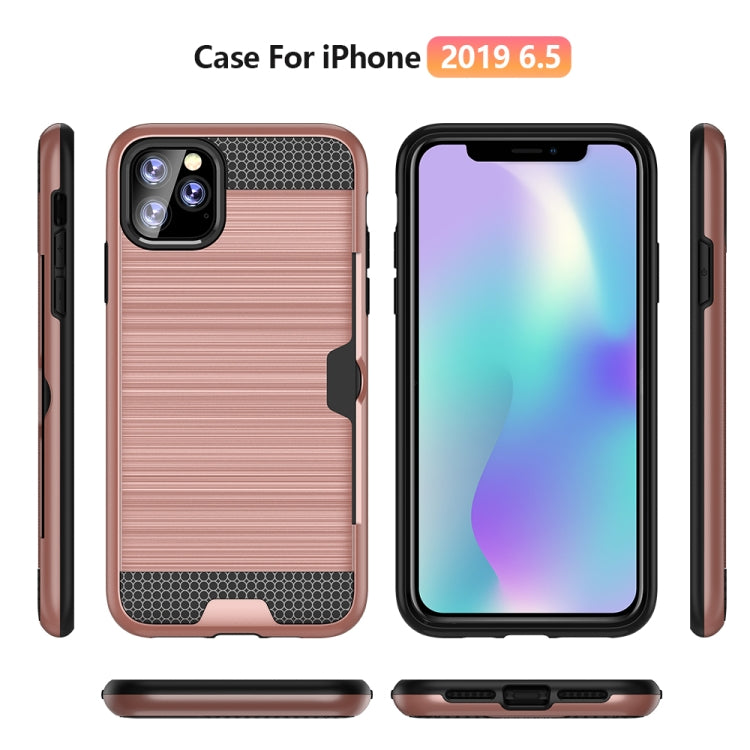 For iPhone 11 Pro Max Ultra-thin TPU+PC Brushed Texture Shockproof Protective Case with Card Slot