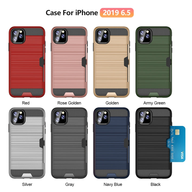 For iPhone 11 Pro Max Ultra-thin TPU+PC Brushed Texture Shockproof Protective Case with Card Slot