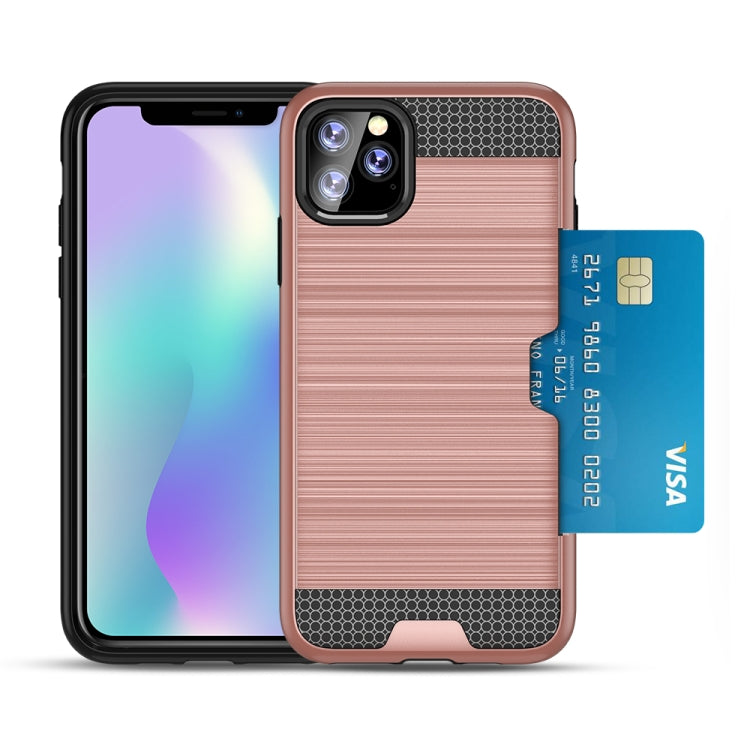 For iPhone 11 Pro Max Ultra-thin TPU+PC Brushed Texture Shockproof Protective Case with Card Slot