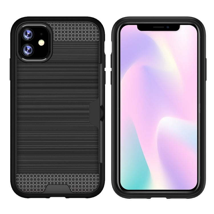For iPhone 11 Ultra-thin TPU+PC Brushed Texture Shockproof Protective Case with Card Slot