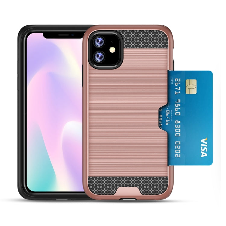 For iPhone 11 Ultra-thin TPU+PC Brushed Texture Shockproof Protective Case with Card Slot