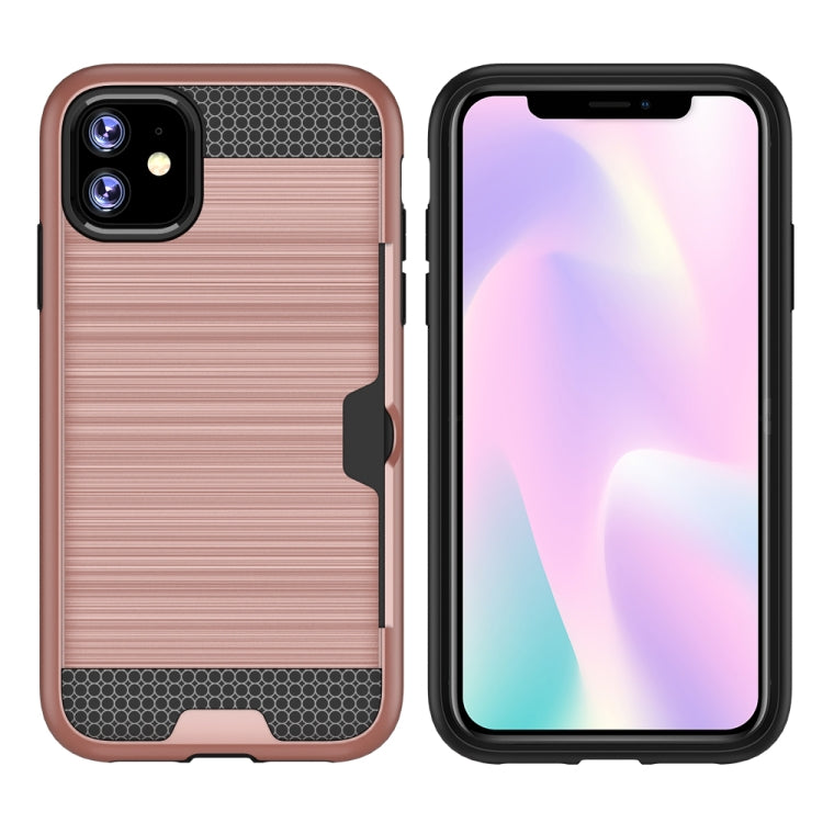 For iPhone 11 Ultra-thin TPU+PC Brushed Texture Shockproof Protective Case with Card Slot
