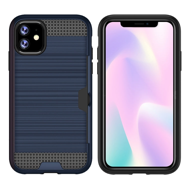 For iPhone 11 Ultra-thin TPU+PC Brushed Texture Shockproof Protective Case with Card Slot