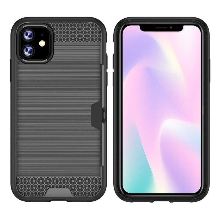For iPhone 11 Ultra-thin TPU+PC Brushed Texture Shockproof Protective Case with Card Slot
