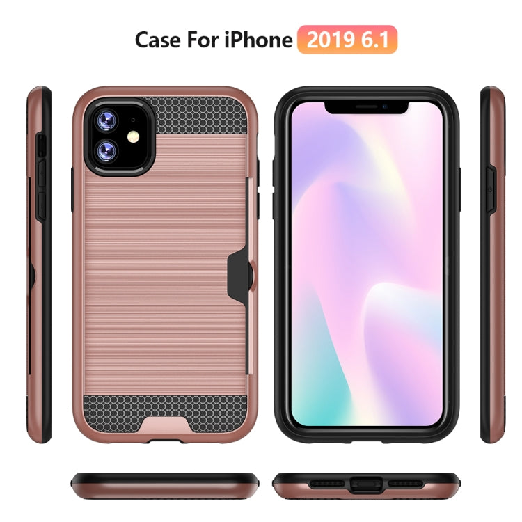 For iPhone 11 Ultra-thin TPU+PC Brushed Texture Shockproof Protective Case with Card Slot