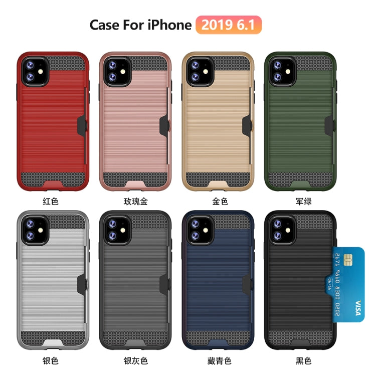 For iPhone 11 Ultra-thin TPU+PC Brushed Texture Shockproof Protective Case with Card Slot