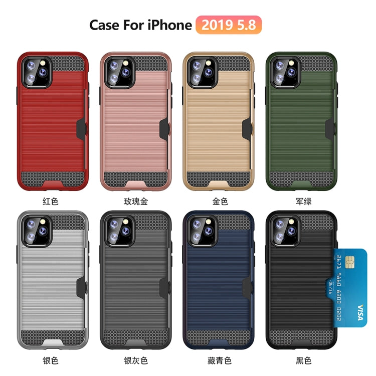 For iPhone 11 Pro Ultra-thin TPU+PC Brushed Texture Shockproof Protective Casewith Card Slot