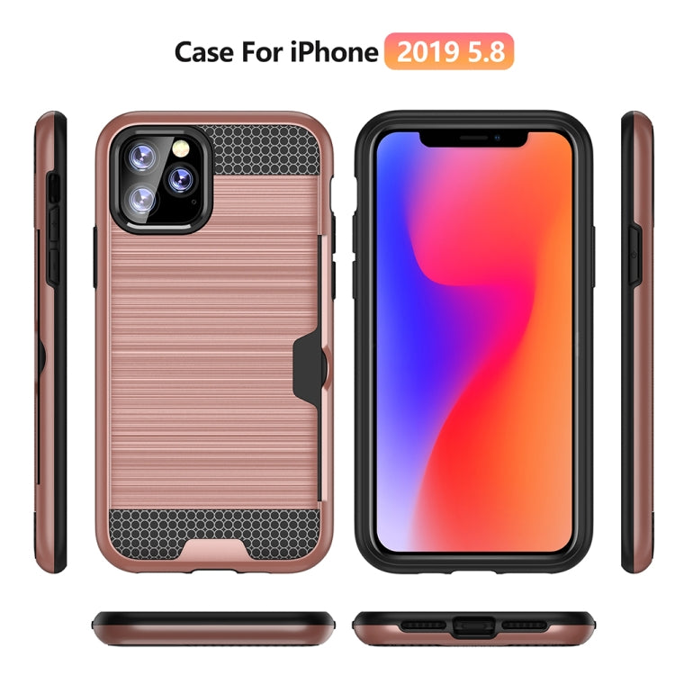 For iPhone 11 Pro Ultra-thin TPU+PC Brushed Texture Shockproof Protective Casewith Card Slot