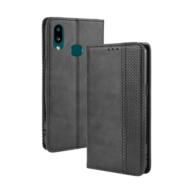 For Galaxy A10s Magnetic Buckle Retro Crazy Horse Texture Horizontal Flip Leather Case with Holder & Card Slots & Photo Frame