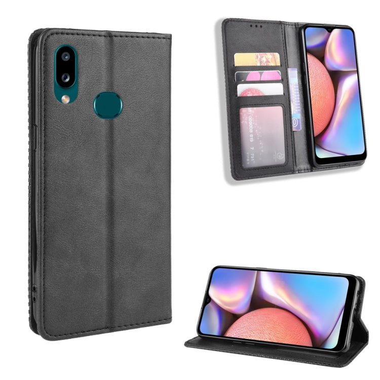 For Galaxy A10s Magnetic Buckle Retro Crazy Horse Texture Horizontal Flip Leather Case with Holder & Card Slots & Photo Frame