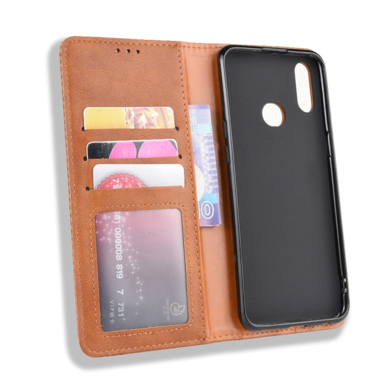 For Galaxy A10s Magnetic Buckle Retro Crazy Horse Texture Horizontal Flip Leather Case with Holder & Card Slots & Photo Frame