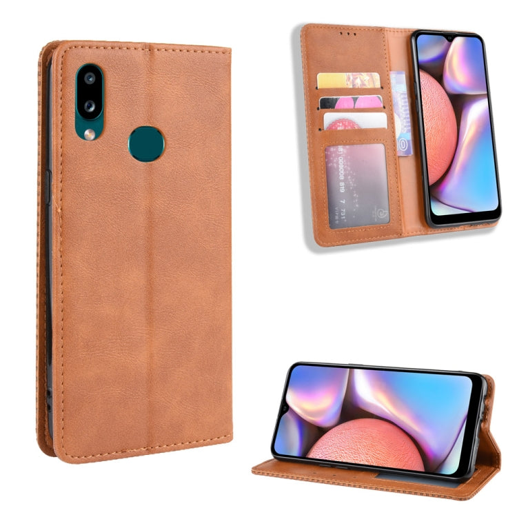 For Galaxy A10s Magnetic Buckle Retro Crazy Horse Texture Horizontal Flip Leather Case with Holder & Card Slots & Photo Frame