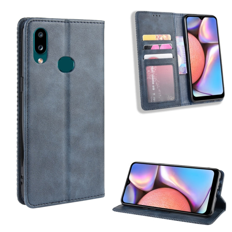 For Galaxy A10s Magnetic Buckle Retro Crazy Horse Texture Horizontal Flip Leather Case with Holder & Card Slots & Photo Frame