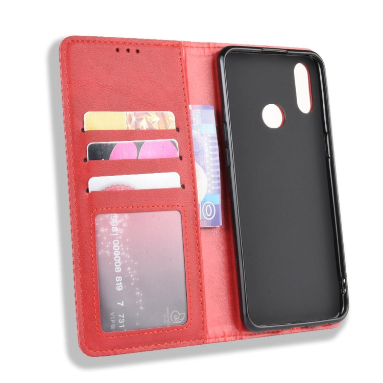 For Galaxy A10s Magnetic Buckle Retro Crazy Horse Texture Horizontal Flip Leather Case with Holder & Card Slots & Photo Frame