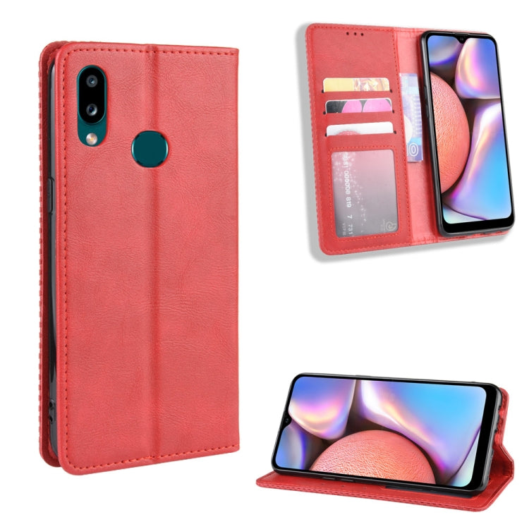 For Galaxy A10s Magnetic Buckle Retro Crazy Horse Texture Horizontal Flip Leather Case with Holder & Card Slots & Photo Frame