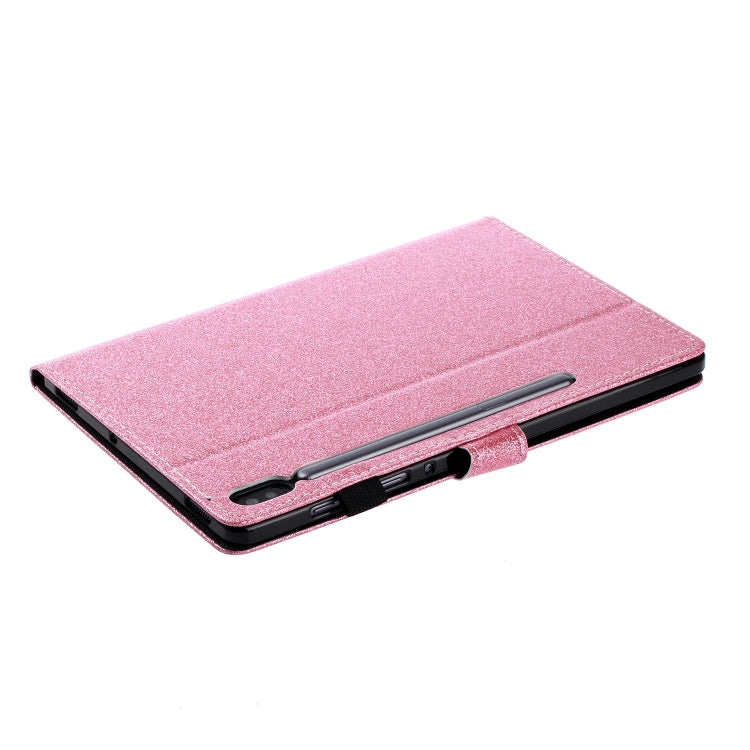 For Galaxy Tab S6 10.5 T860/T865 With Flash Pink Waterproof Protection Case, Card Slot and Bracket