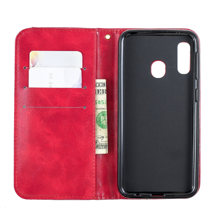 For Galaxy A20E Copper Buckle Nappa Texture Horizontal Flip Leather Case , with Holder & Card Slots & Wallet