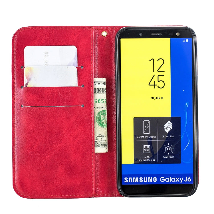 For Galaxy J6 Copper Buckle Nappa Texture Horizontal Flip Leather Case , with Holder & Card Slots & Wallet