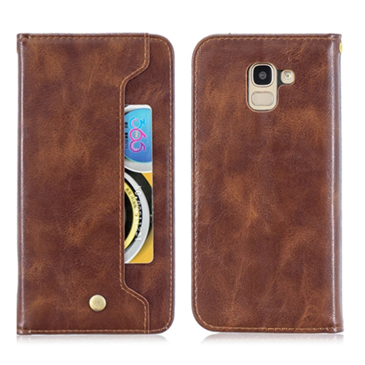 For Galaxy J6 Copper Buckle Nappa Texture Horizontal Flip Leather Case , with Holder & Card Slots & Wallet