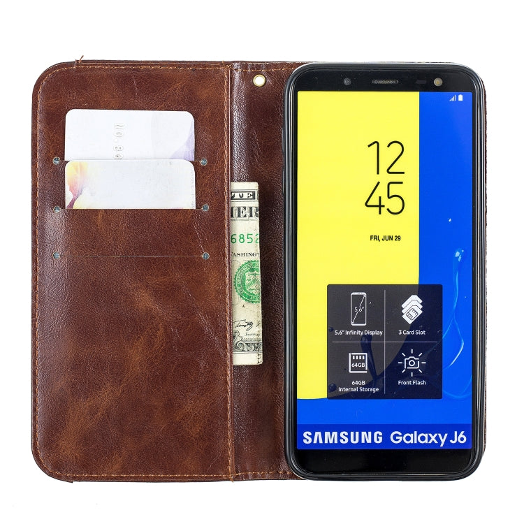 For Galaxy J6 Copper Buckle Nappa Texture Horizontal Flip Leather Case , with Holder & Card Slots & Wallet