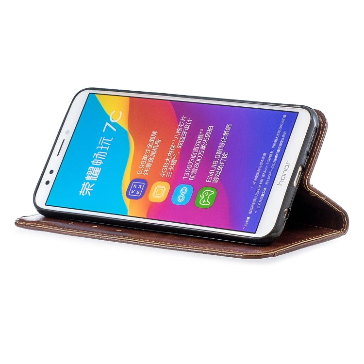 For Huawei Honor 7C Copper Buckle Nappa Texture Horizontal Flip Leather Case , with Holder & Card Slots & Wallet
