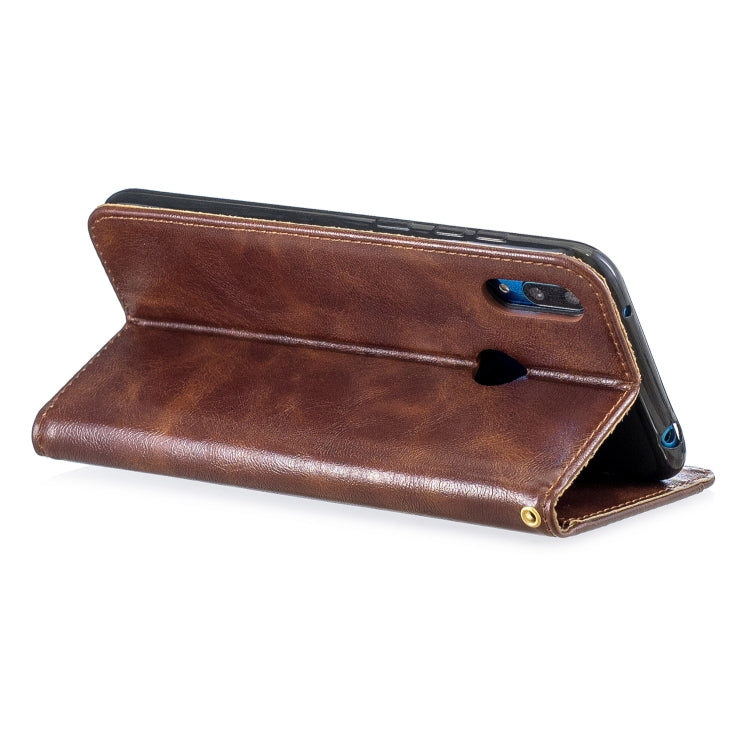 For Huawei  Y7 2019 Copper Buckle Nappa Texture Horizontal Flip Leather Case , with Holder & Card Slots & Wallet