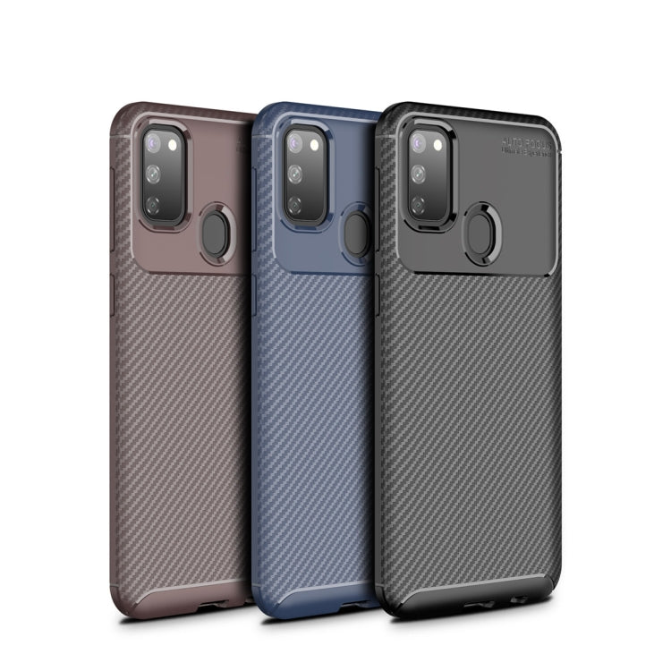 For Galaxy M30s Beetle Series Carbon Fiber Texture Shockproof TPU Case