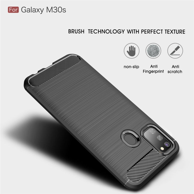 For Galaxy M30s Brushed Texture Carbon Fiber TPU Case