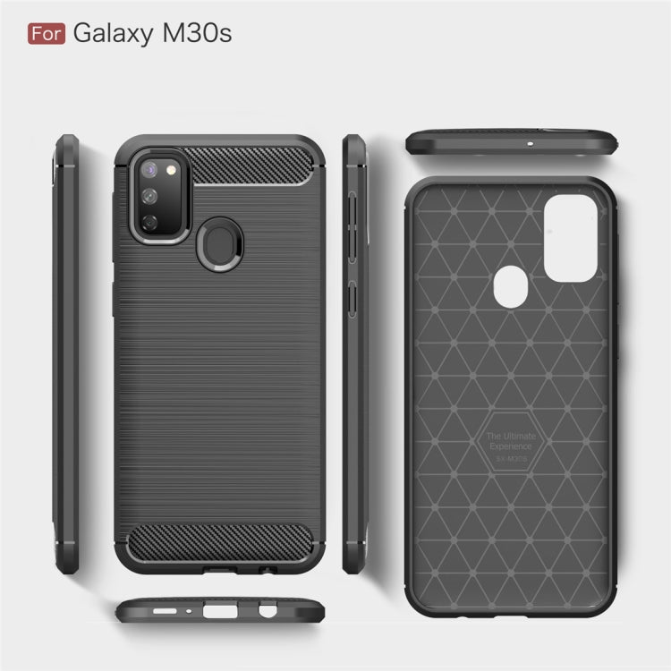 For Galaxy M30s Brushed Texture Carbon Fiber TPU Case