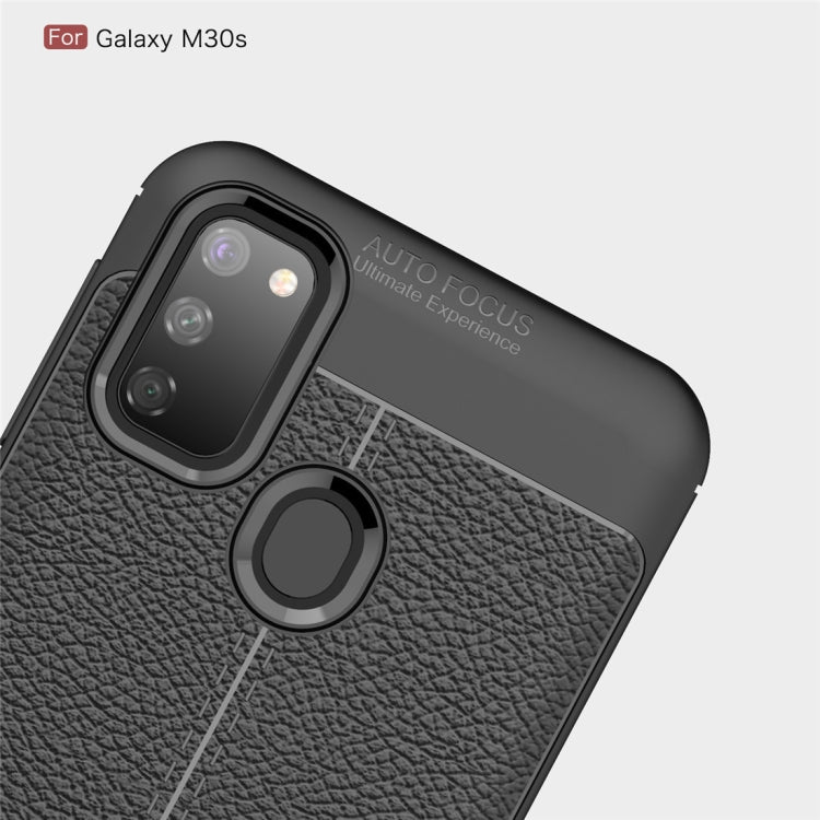 For Galaxy M30s Litchi Texture TPU Shockproof Case(Navy Blue)