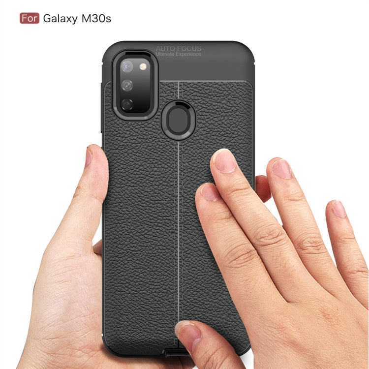 For Galaxy M30s Litchi Texture TPU Shockproof Case(Navy Blue)