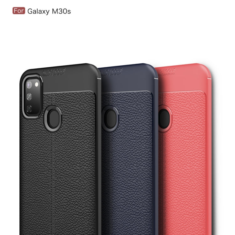 For Galaxy M30s Litchi Texture TPU Shockproof Case(Navy Blue)