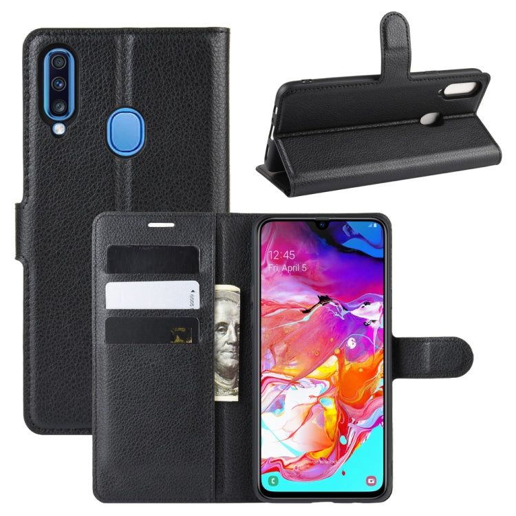 For Galaxy A20s Litchi Texture Horizontal Flip Leather Case with Wallet & Holder & Card Slots