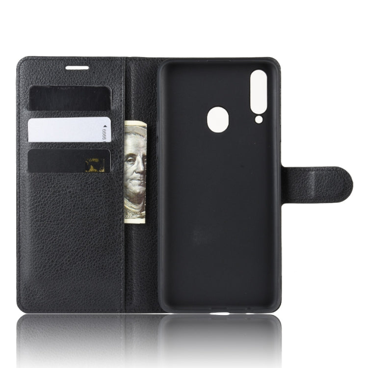 For Galaxy A20s Litchi Texture Horizontal Flip Leather Case with Wallet & Holder & Card Slots