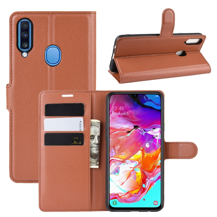 For Galaxy A20s Litchi Texture Horizontal Flip Leather Case with Wallet & Holder & Card Slots