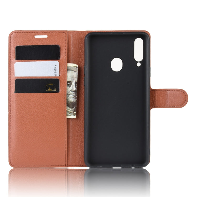 For Galaxy A20s Litchi Texture Horizontal Flip Leather Case with Wallet & Holder & Card Slots