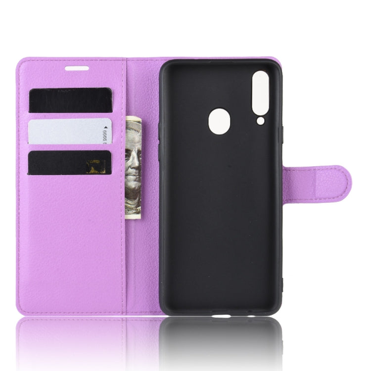 For Galaxy A20s Litchi Texture Horizontal Flip Leather Case with Wallet & Holder & Card Slots