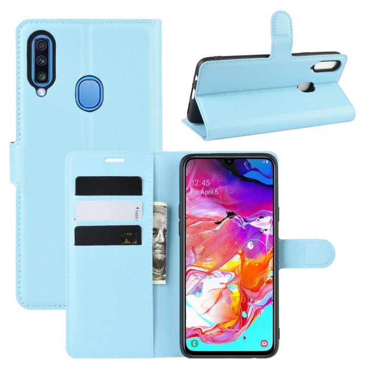 For Galaxy A20s Litchi Texture Horizontal Flip Leather Case with Wallet & Holder & Card Slots